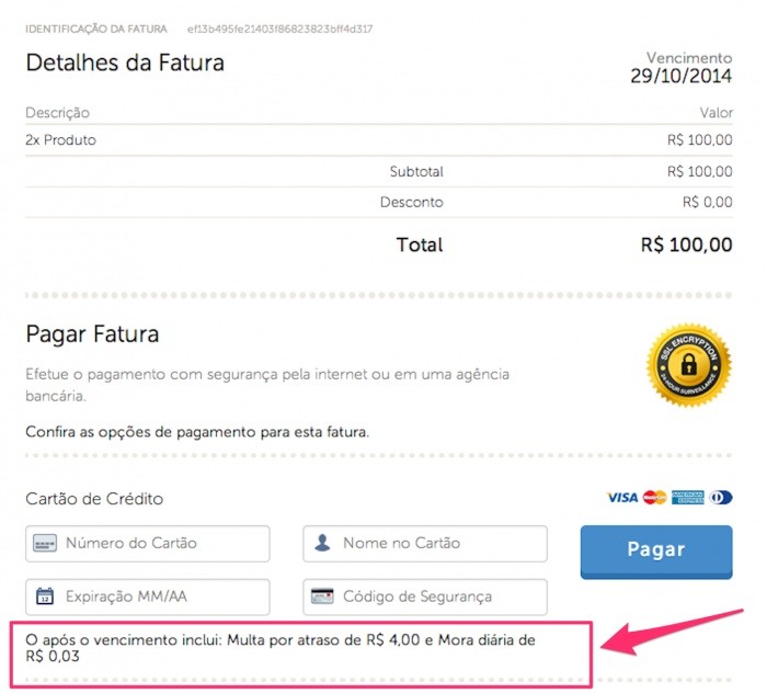 Multa e juros iugu: fatura cartão de crédito