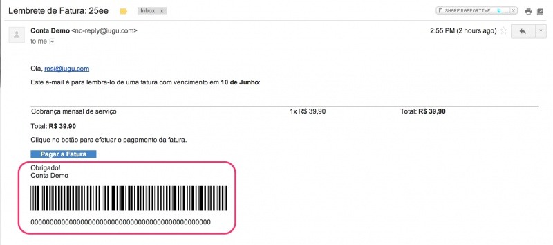 Envie o código de barras do boleto por email: lembrete de fatura