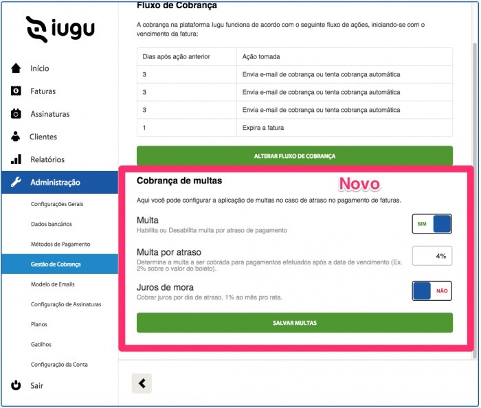 Multa e juros iugu: cobrança de multas